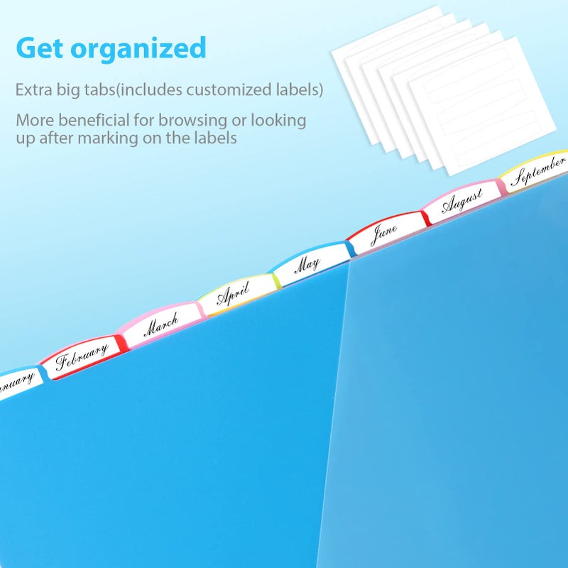 WOT I Plastic 8-tab Dividers with 2 Clear Pockets - 3 Sets, Binder Dividers for 3 Ring Binder, Bright Multicolor, Total 24 Tabs - Image 2